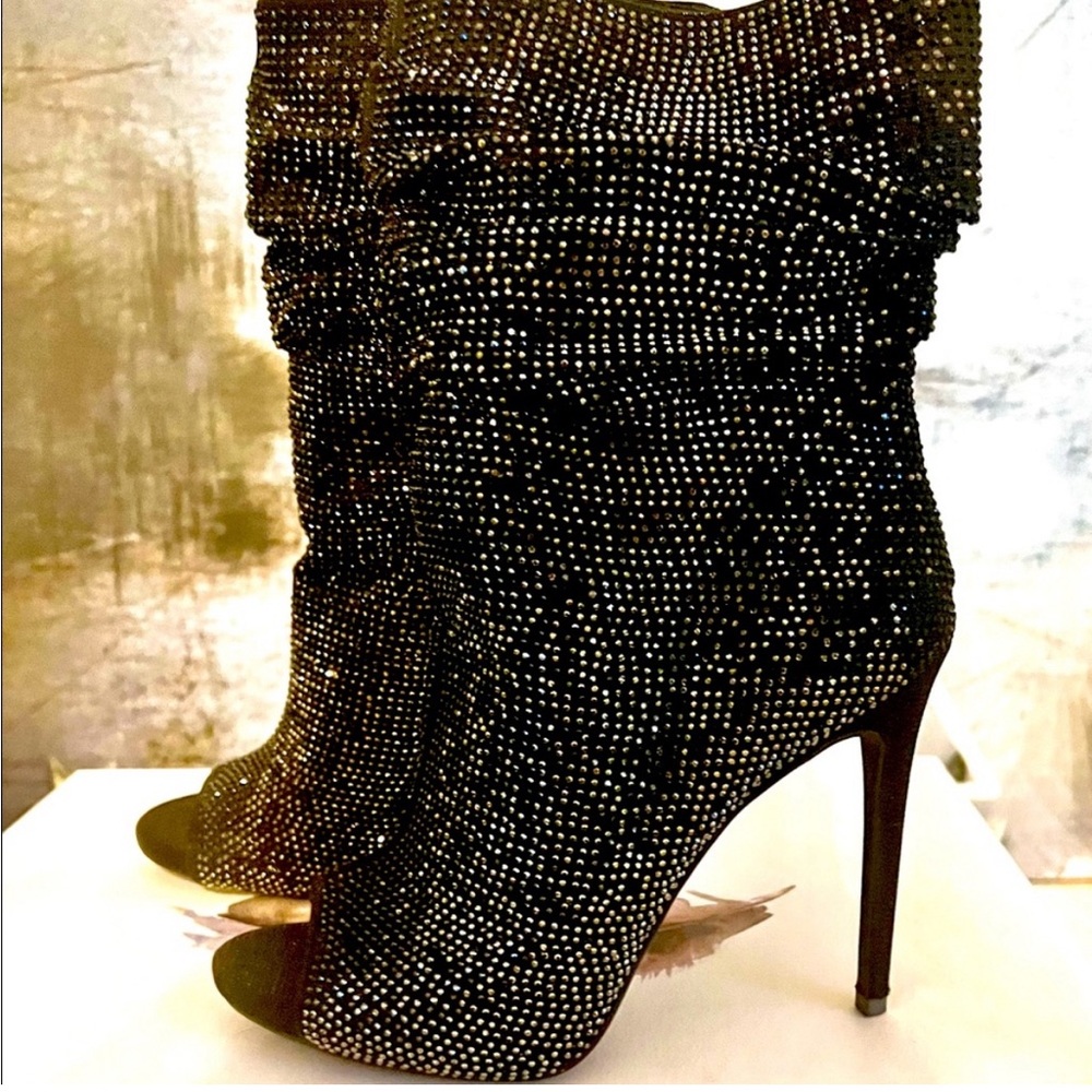 Black Sequin Slouch Boots